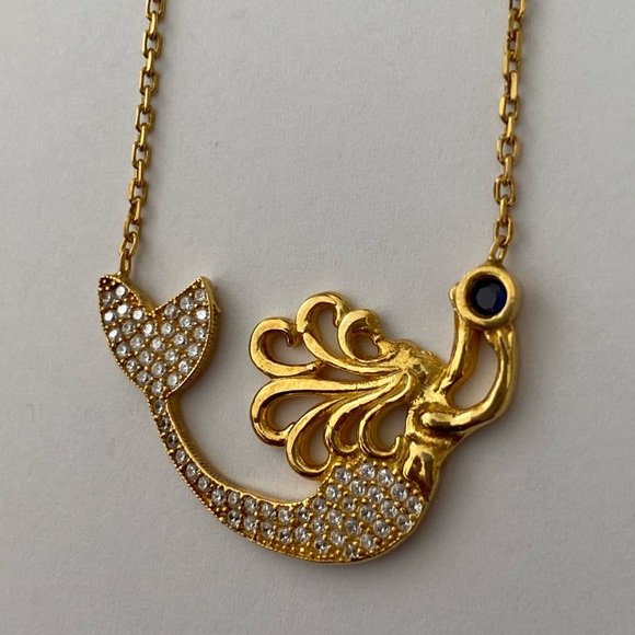 🧜‍♀️Mermaid 925 silver cz necklace 18K yellow gold plated - Picture 8 of 8